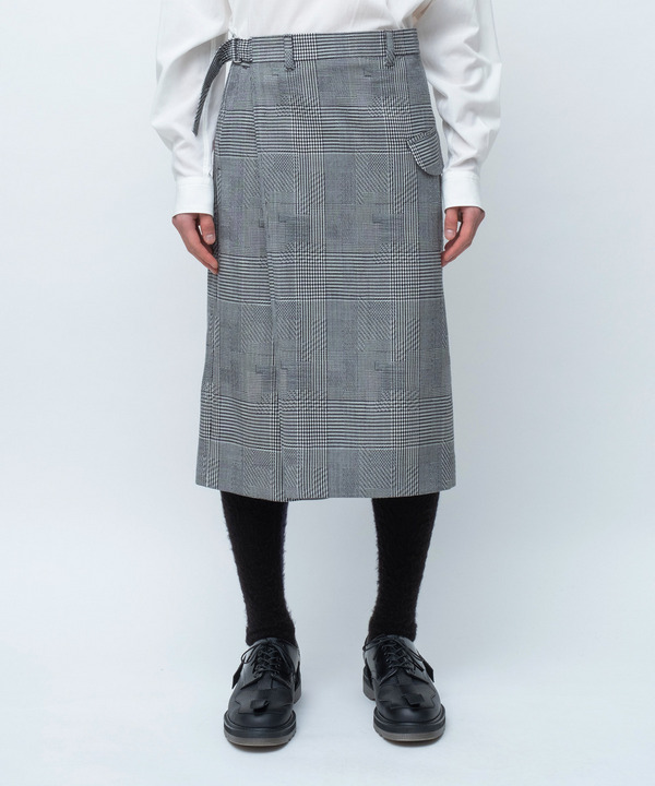 WRAP ASYMMETRY SHORTS RANDAM GLEN CHECK 詳細画像 NAVY 2