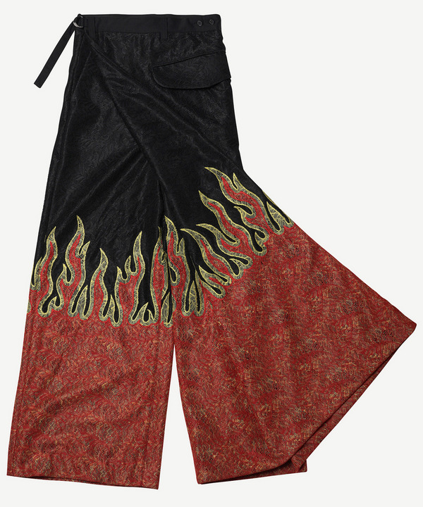 PATCHWORK FIRE LACE WRAP ASYMMETRY PANTS 詳細画像 BLACK 3