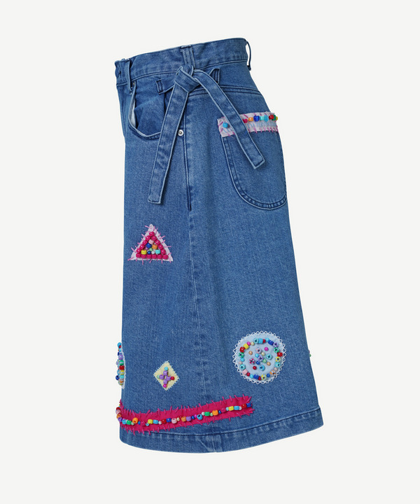 BEADS HAND DRAWING CROPPED DENIM PANTS 詳細画像 L.INDIGO 2