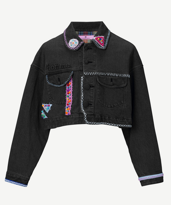 BEADS HAND DRAWING DENIM JACKET 詳細画像 BLACK 1